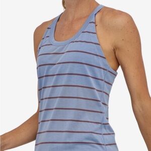 Patagonia Women's Blue and Black/Brown Striped Tank Top